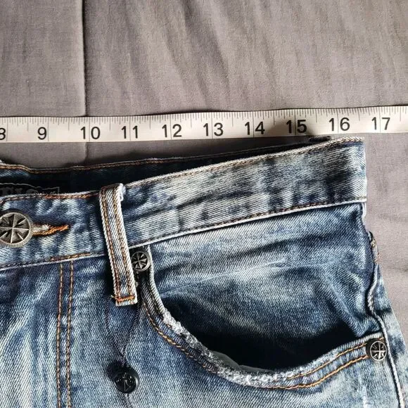 Affliction Jeans Mens Size 31x32 Ace Distressed Blue Dark Washed Y2K Denim - Picture 6 of 10